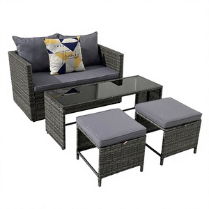 Ensemble de salon de jardin 4 pièces en rotin PE moderne de qualité supérieure avec plateaux de table en verre trempé pour jardin et salon – Prix de gros - Product Image 1