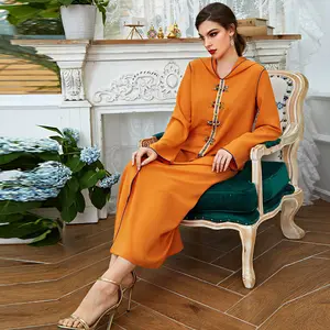 Saudi Arabia Turkey Islam Pakistani Dress orange hooded hooded hand seam drilling long skirt Middle East Muslim Dresses