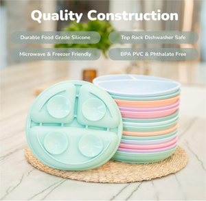 Vassoio in Silicone 100% WeeSprout per bambini piccoli lavastoviglie a microonde amichevole piastra di aspirazione coperchi Design diviso torta al cioccolato - Product Image 3