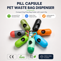 Distributeur de sacs à déjections canines en forme de capsule, support portable pour nettoyage des excréments d'animaux avec clip de laisse mains libres, vente en gros, logo personnalisé OEM
