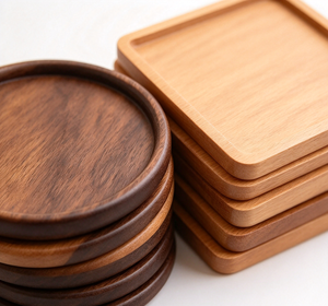 Sous-verres antidérapants Ys87 en bois gravé, sous-verres ronds en noyer et bambou, avec logo, boîte cadeau vierge, cadeaux promotionnels personnalisés - Product Image 3