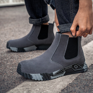 Worksafe Shoes Men Suede Rubber Sole Anti Impact Anti Puncture Steel Toe Cap Lightweight Breathable Medium Tube Closure - Product Image 2