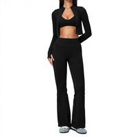 Ensemble de vêtements de yoga 3 pièces pour femmes, vêtements de sport sans couture, leggings de sport à taille haute et évasés, collants chauds pour femmes, vêtements de sport personnalisés