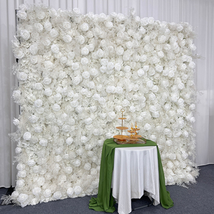 Parede de Flores de Tecido Rolável de 8ft X 8ft com Rosas Brancas Artificiais para Decoração de Fundo de Casamento - Product Image 2