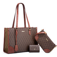 Conjunto de Bolsos de Mano para Mujer al por Mayor, Estilo Retro 3 en 1 con Estampado de Monograma, Multifuncional para el Trabajo y Uso Diario