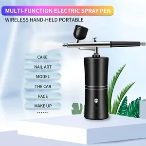 Portable Rechargeable Wireless Airbrush <b>Kit</b> with Compressor Single Action Spray Gun for <b>Nail</b> Art Tattoo Makeup Cake Airbrush - Product Image 1