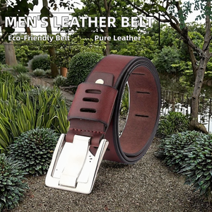 Ceinture pour homme en cuir pleine fleur véritable, écologique, personnalisable, avec boucle ardillon en alliage, style décontracté, vente en gros - Product Image 2