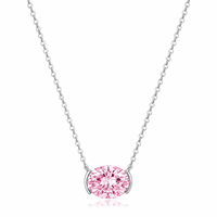 Collier en Moissanite Rose Ovale Est-Ouest en Argent 925 - Pendentif Demi-Sertissage 2ct/3ct avec Chaîne Câble - Cadeau Moderne