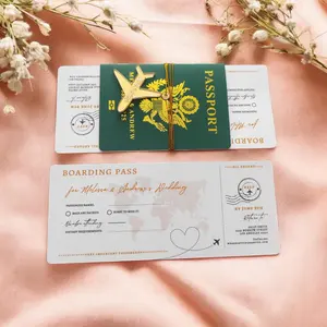 Passeport en or OEM Ensemble d'invitations de mariage avec billet d'embarquement et avion - Product Image 4