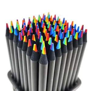 Dầu Chuyên Nghiệp Dựa Pastel Màu Bút Chì Lâu Đài Nghệ Thuật Nguồn Cung Cấp Bốn Màu Sắc Trong Một Vòng Đen Bút Chì Bằng Gỗ Thiết Lập Với Hộp