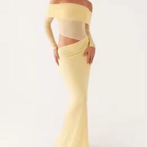 เดรสลำลองชายหาดฤดูร้อนสำหรับผู้หญิงรุ่นใหม่ปี 2025 เซ็กซี่ ไร้แขน เปิดไหล่ ลายเรียบ ทอผ้าอย่างดี - Product Image 5