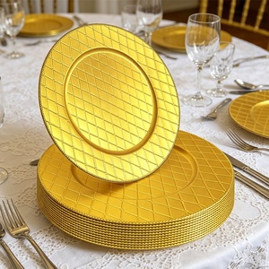 <span class=keywords><strong>Assiettes</strong></span> de présentation dorées en plastique jetables de 13 pouces, gaufrées, pour la décoration de table, en gros, pour mariages et événements - Product Image 6