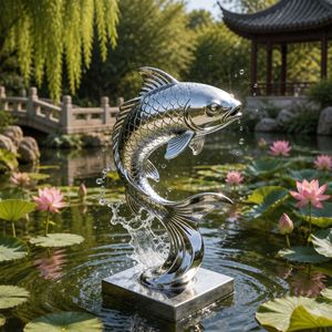 Stainless Steel Carp Sculpture Leaping Fish <b>Statue</b> Mirror Polished <b>Garden</b> Pond Outdoor Landscape Art Decoration - Product Image 1