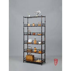 Lacquered Bamboo Bookshelf Vertical Shelf Antique Display Rack Tea Set Storage Multi Treasure Cabinet Chinese Style Study - Product Image 4