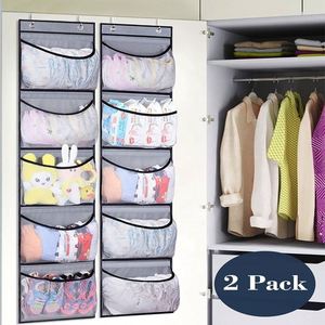 Organisateur de rangement à suspendre sur la porte pour placard avec 5 poches, organisateur pour chambre à coucher et salle de bain, lot de 2 (gris) - Product Image 4
