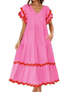 2025 été bohème élégant femmes robe courte avec sans manches plié épissé dentelle frais et Sexy robe femmes robe de mode - Product Image 2