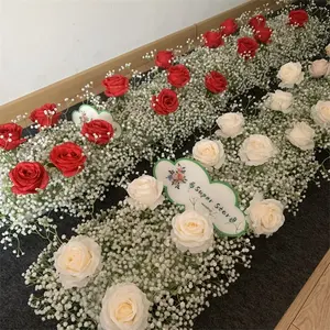 L-503 OEM Artificial Red Rose Flower Arrangement White Babybreath Red Rose Flower Table Runner For Wedding Decoration