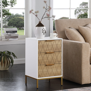 Nightstand With 3 <b>Drawers</b> Mid Century Modern Gold Metal Feet And Handles <b>Storage</b> <b>Drawer</b> Cabinet <b>For</b> Bedroom Or Living Room - Product Image 1