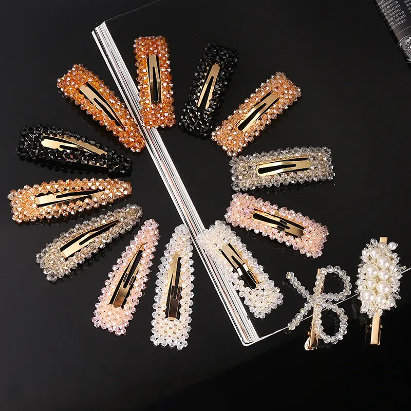 Hot sale beads crystal BB hair clip pink bow hair clip girl rhinestone hair clip
