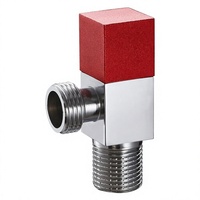 Robinet d'arrêt d'angle en laiton chromé poli, filetage mâle G1/2, cartouche céramique, poignée carrée rouge, pour toilettes et lavabos