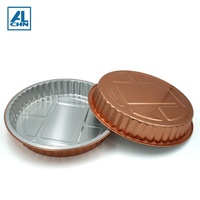 ALCHN 1500ml 9,5 in Schwarz gold Runde Einweg-Aluminium folien platte Lebensmittel behälter Pizza Pie Kunafa Pan Tray mit Haustier deckel