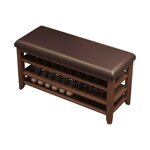 Solid Wood <b>Shoe</b> Changing Stool <b>With</b> Storage Shelves For Home Entrance <b>Bench</b> Seat Space Saving Design - Product Image 5