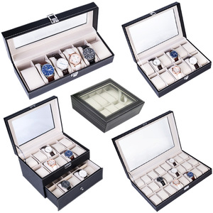 Wholesale Stock Black PU Leather <strong>Watch</strong> Box with Lock and Window Cheap Square <strong>Case</strong> 2/3/<strong>4</strong>/5/6/10/12/20/24 Slots for <strong>Watches</strong> - Product Image 5