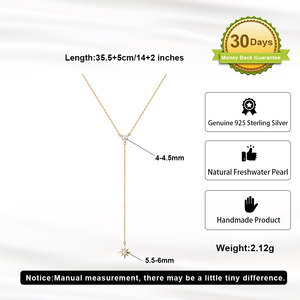 RINNTIN BQN28 Elegante Collar Lariat <span class=keywords><strong>en</strong></span> Plata de Ley 925 Chapado <span class=keywords><strong>en</strong></span> <span class=keywords><strong>Oro</strong></span> de <span class=keywords><strong>14K</strong></span> con Colgante de Estrella del Norte y Perla de Agua Dulce para Mujer - Product Image 3