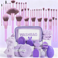 Ensemble de 55/39 pinceaux de maquillage professionnels pour le visage et les yeux, kit complet de lavage du visage, pinceaux en fibres synthétiques, manches en plastique, houppettes