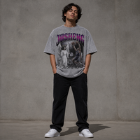 T-shirt unisexe surdimensionné personnalisé 300 g/m² en coton épais avec impression graphique DTG, délavage acide et strass vintage