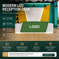 Comptoir de réception moderne bicolore en MDF cannelé avec LED, logo personnalisé, pour bureau, salon de beauté, commerce de détail, salle d'exposition