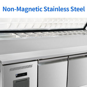 מפעל מכירת מפעל לייצור נירוסטה מקרר למקרר שולחן הכנה לממכר פיצה סנדוויץ 'עם כיסוי זכוכית - Product Image 3