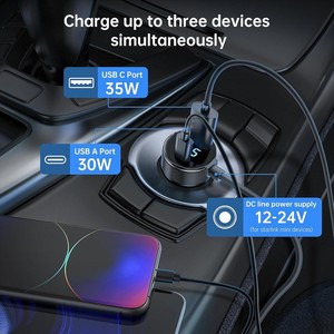 Cargador de coche multifunción 3 en 1 con pantalla digital, encendedor de cigarrillos, cable de datos DC, adaptador de corriente Tipo-C, carga rápida USB para coche. - Product Image 5