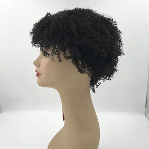 Yeni stiller Drop Shipping siyah renk sivri kısa sentetik saç Twisted kıvırcık Unisex peruk saç patlama ile
