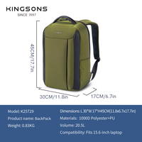 Tas Ransel Laptop Kingsons 20.5L 1000D Polyester PU Tahan Lama, Muat Notebook 15.6 Inch, untuk Bisnis, Kantor, dan Perjalanan
