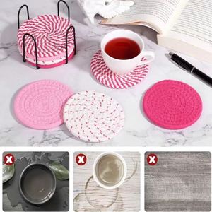 Sous-verres et sets de table écologiques en corde de coton faits à la main – Achat en gros disponible – Lot de 8 pièces avec support - Product Image 4