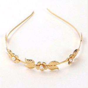 Diadema de Hojas Estilo Europeo, Aleación de Oro Rosa, Flores, Perlas, Ligera, Accesorio para el Cabello para Bodas y Fiestas - Product Image 1