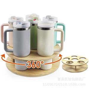 Wooden Rotating Water <b>Bottle</b> <b>Rack</b> 360 Degree Turntable Desktop <b>Storage</b> Holder Round Shape Multipurpose Stand - Product Image 2