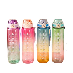 STARLII BPA 무료 투명 투명 그라데이션 동기 부여 스포츠 플라스틱 물병 1l / 32oz 동기 부여 시간 마커 스케일 - Product Image 1