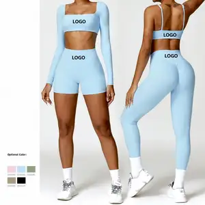Hot Selling Women Gym Wear Yoga 2 piece Sets Fitness Scrunched Butt Lift Leggings And Workout Breathable Tops Yoga Sets