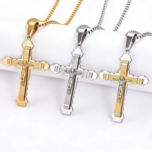 Collier avec pendentif croix de Jésus en argent, grand pendentif de prière avec chaîne, bijoux pour homme - Product Image 1