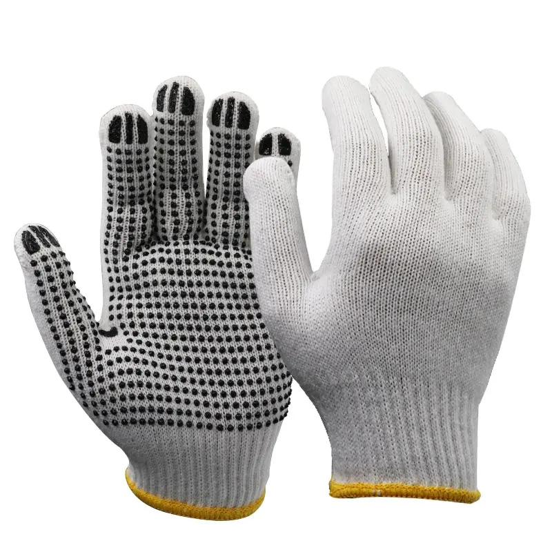 Black PVC Cotton Knitted Hand Gloves Single Palm Dotted White Cotton Work Safety Gloves Anti Slip PVC Dotted Cotton Gloves