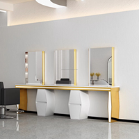 Équipement de salon de luxe, station de salon de coiffure, miroir de coiffure, miroir de beauté pour le coiffage avec lumière LED, miroir de sol de salon