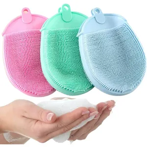 1pcs Silicone Massage Bath Brush with Hook Soft Exfoliating Bath Gloves Baby Showers Cleaning Brush Remover Scrub Showers <b>Bubble</b> - Product Image 1