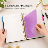 Cuaderno Espiral de Cuero PU, 5 Temas, Rayado, con Separadores de PP Extraíbles, Papel de 100 g/m², Banda Elástica y Portaplumas