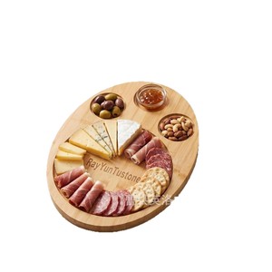 RayYunTustone Oval Steak Tray With Wine Glass Holder <b>Sauce</b> Bowls Restaurant Serving Platter Wooden Pattern Multifunctional - Product Image 5