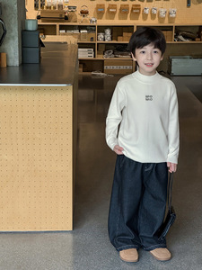 <span class=keywords><strong>Pull</strong></span> en tricot pour bébé garçon, nouveau modèle d'hiver 2025, cool, avec broderie de lettres, col montant - Product Image 3