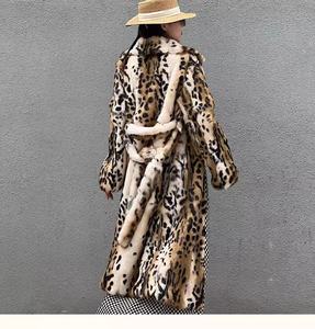 معطف فرو أرنب طويل فضفاض شتوي نسائي مع طبعة فهد - Product Image 6