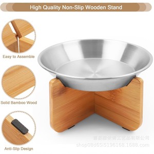 Nuevo soporte de madera para tazón de gato, tazón de comida de acero inoxidable, comedero para gatos, plato de comida para mascotas de bambú antideslizante, adecuado tanto para gatos como para - Product Image 4