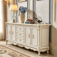 Europäisches geschnitztes Sideboard, weißes Holz-Buffetschrank mit Marmorplatte, Aufbewahrungsschrank für Esszimmer, Großhandel
